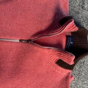 Stylish Coral and Brown Zip-Up Sweater